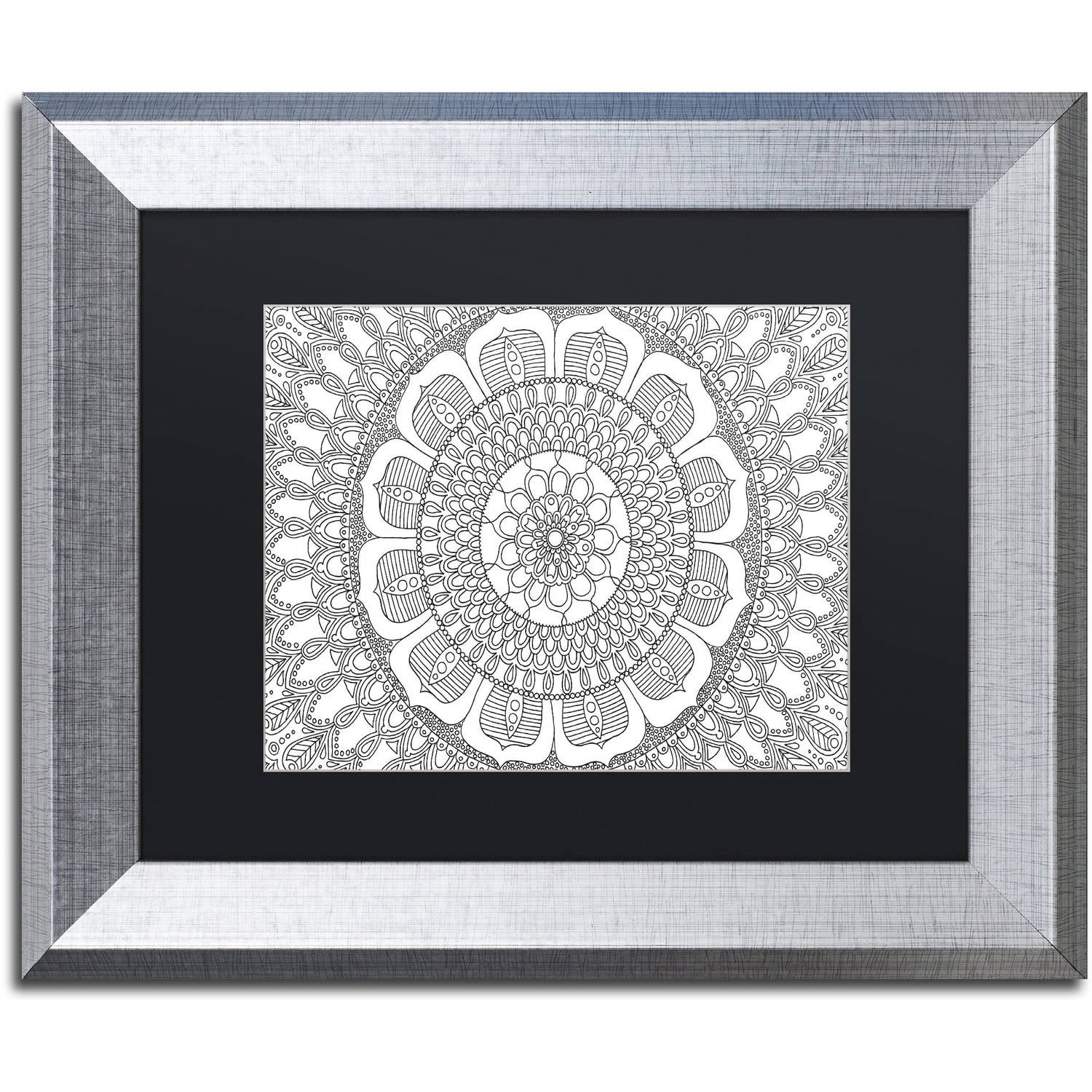 Trademark Fine Art "Flower Mandala" Canvas Art by Hello Angel, Black Matte, Silver Frame
