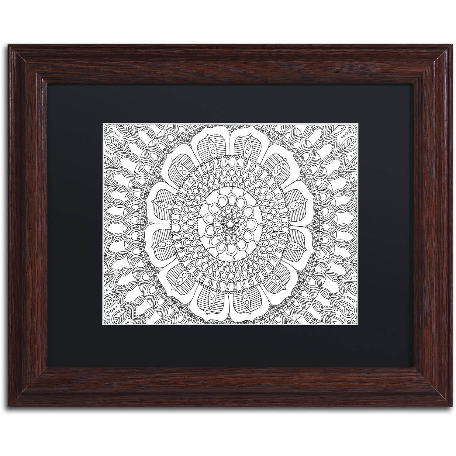 Trademark Fine Art "Flower Mandala" Canvas Art by Hello Angel, Black Matte, Wood Frame