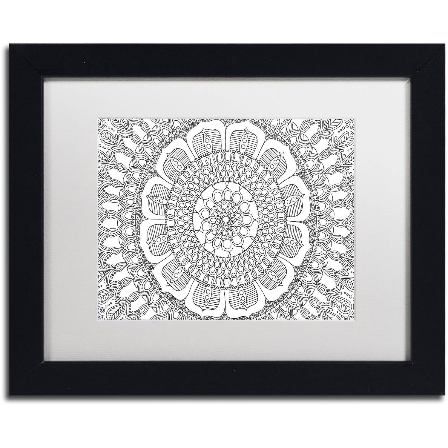 Trademark Fine Art "Flower Mandala" Canvas Art by Hello Angel, White Matte, Black Frame