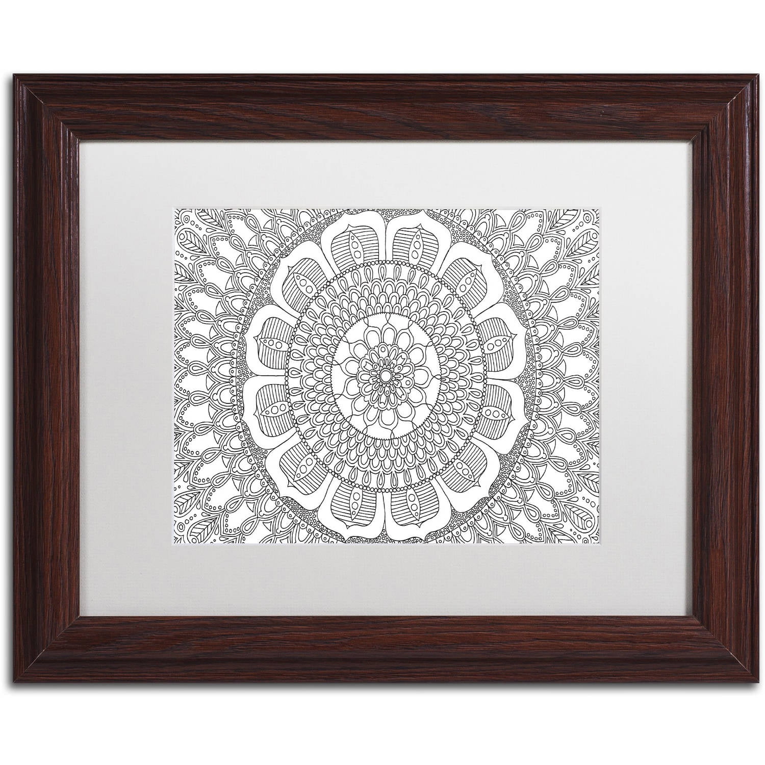 Trademark Fine Art "Flower Mandala" Canvas Art by Hello Angel, White Matte, Wood Frame