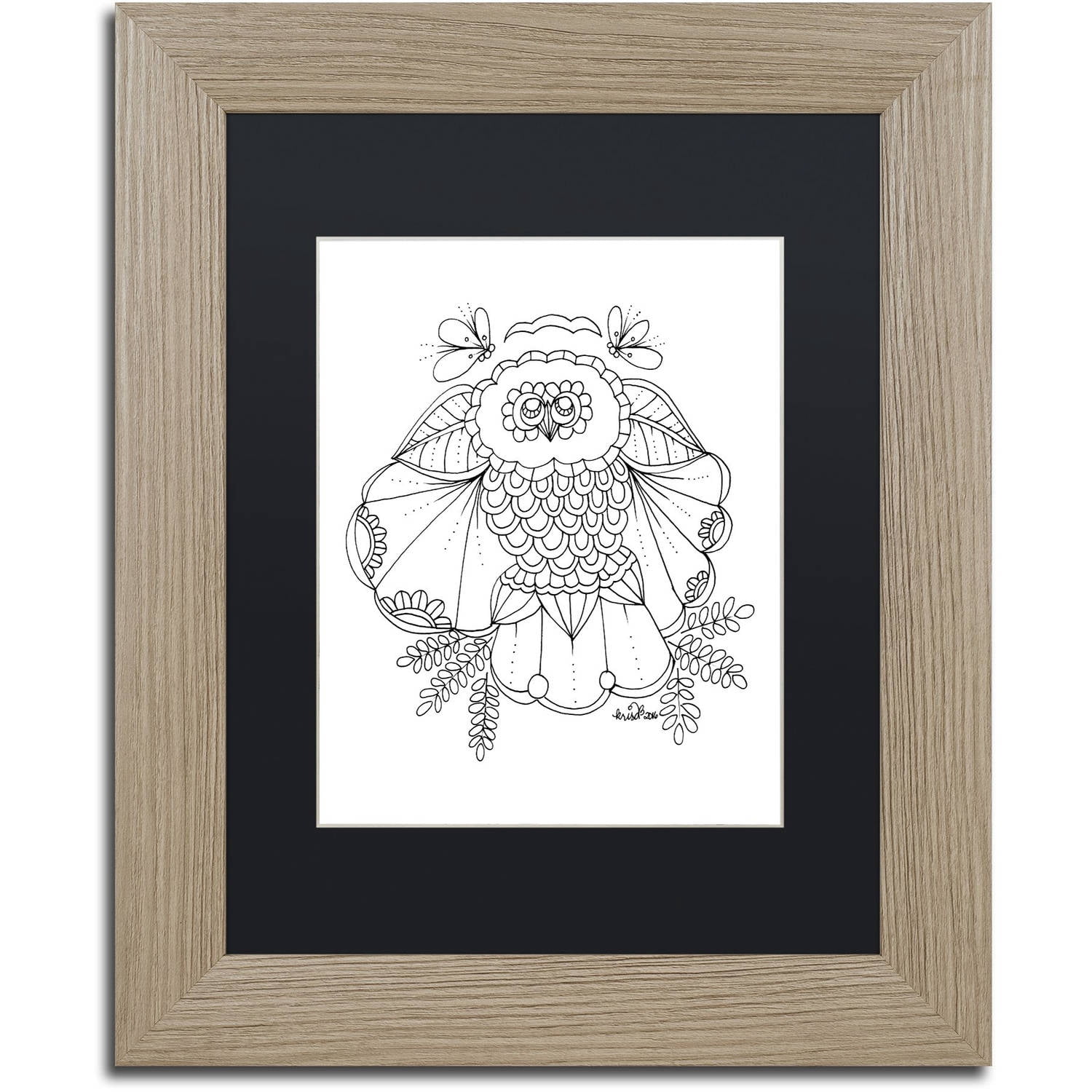 Trademark Fine Art "Flower Owl" Canvas Art by KCDoodleArt Black Matte, Birch Frame