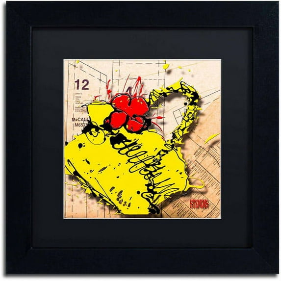 Trademark Fine Art "Flower Purse Red on Yellow" Canvas Art by Roderick Stevens, Black Matte, Black Frame
