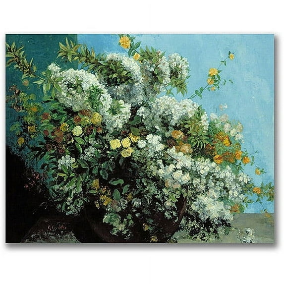 Trademark Fine Art "Flowering Branches And Flowers" Canvas Wall Art by Gustave Courbet