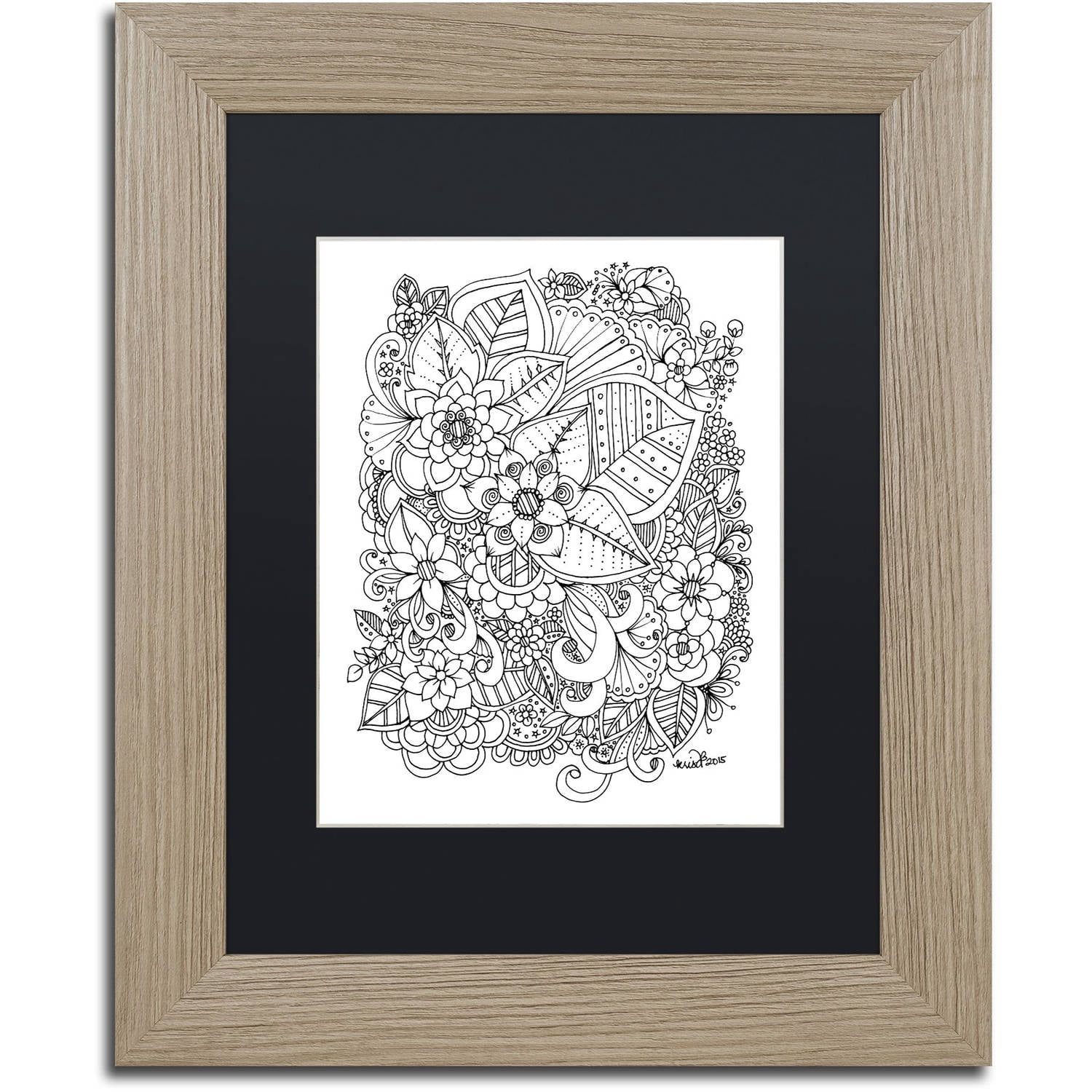 Trademark Fine Art "Flowers 1" Canvas Art by KCDoodleArt Black Matte, Birch Frame