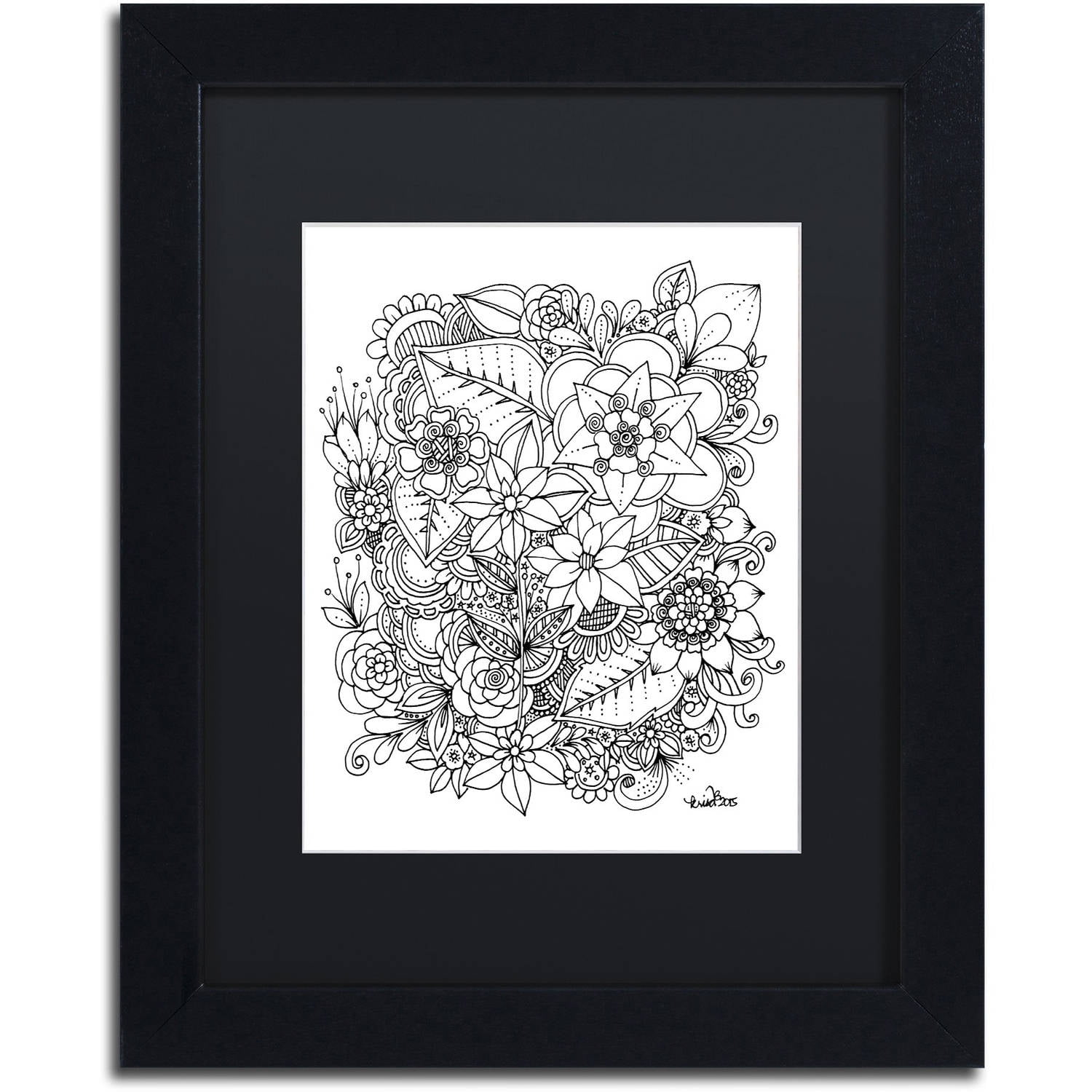 Trademark Fine Art "Flowers 2" Canvas Art by KCDoodleArt Black Matte, Black Frame