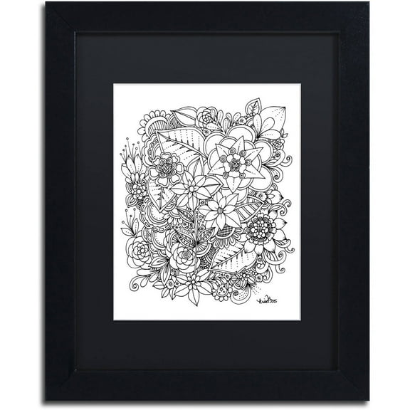 Trademark Fine Art "Flowers 2" Canvas Art by KCDoodleArt Black Matte, Black Frame