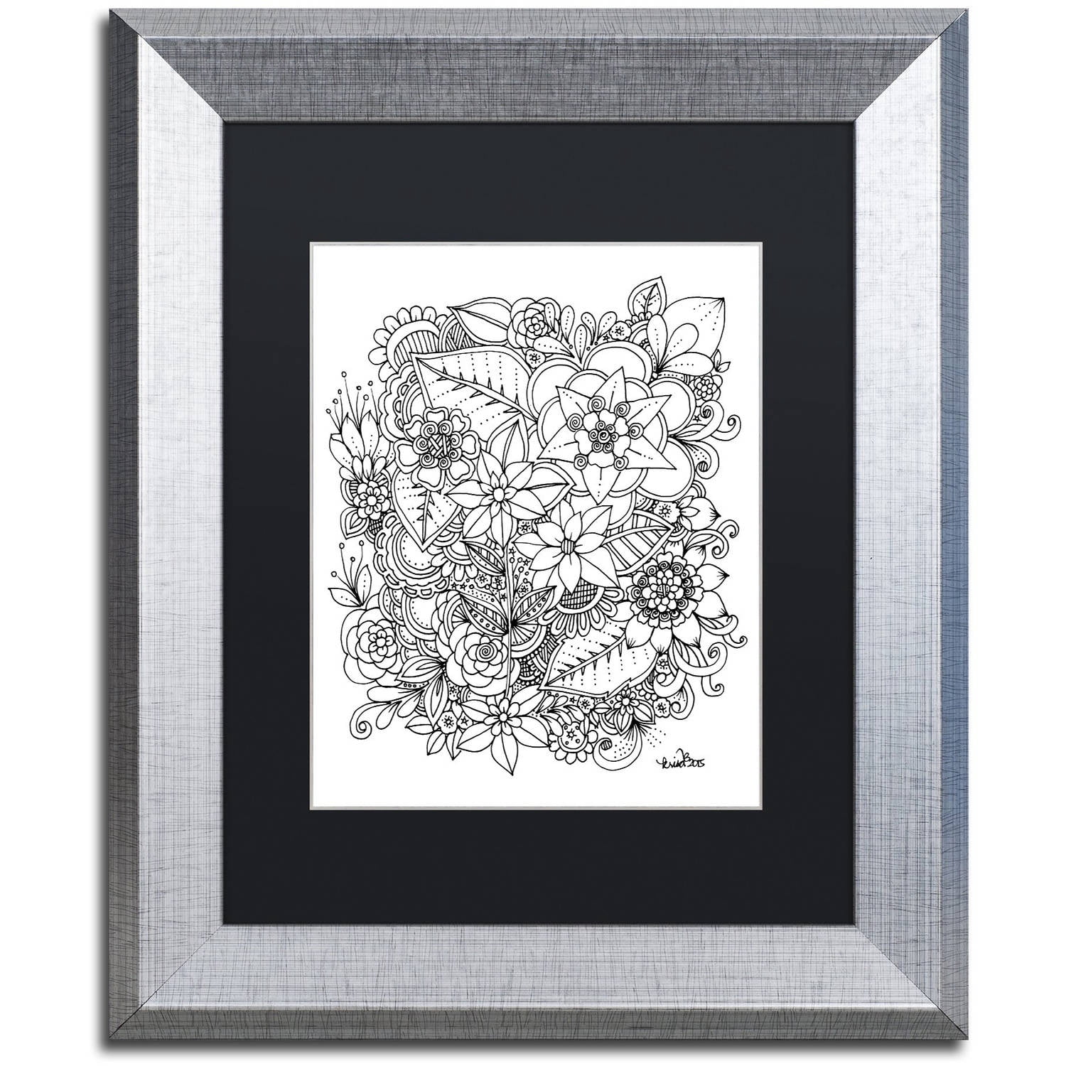 Trademark Fine Art "Flowers 2" Canvas Art by KCDoodleArt Black Matte, Silver Frame