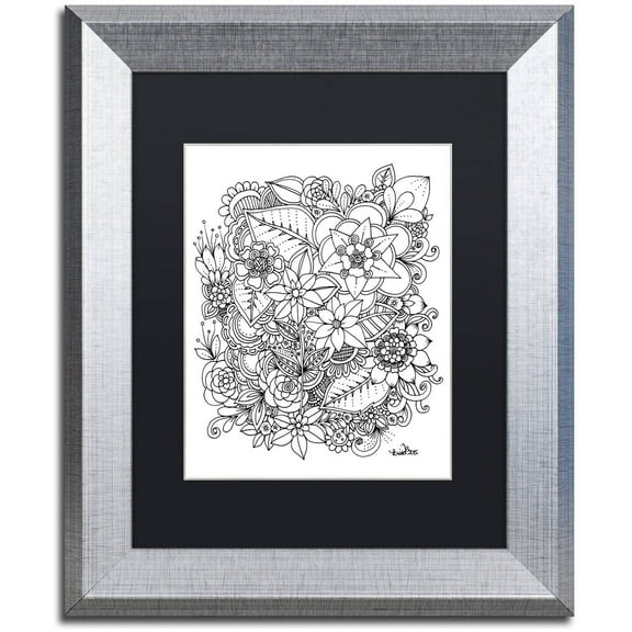 Trademark Fine Art "Flowers 2" Canvas Art by KCDoodleArt Black Matte, Silver Frame