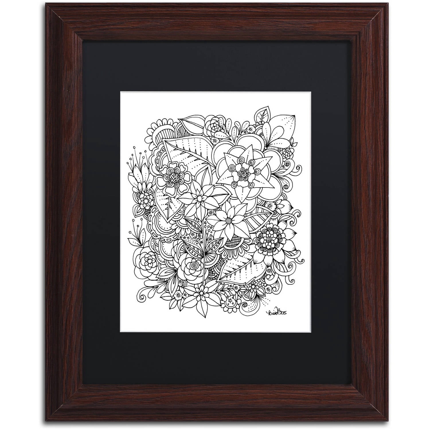 Trademark Fine Art "Flowers 2" Canvas Art by KCDoodleArt Black Matte, Wood Frame