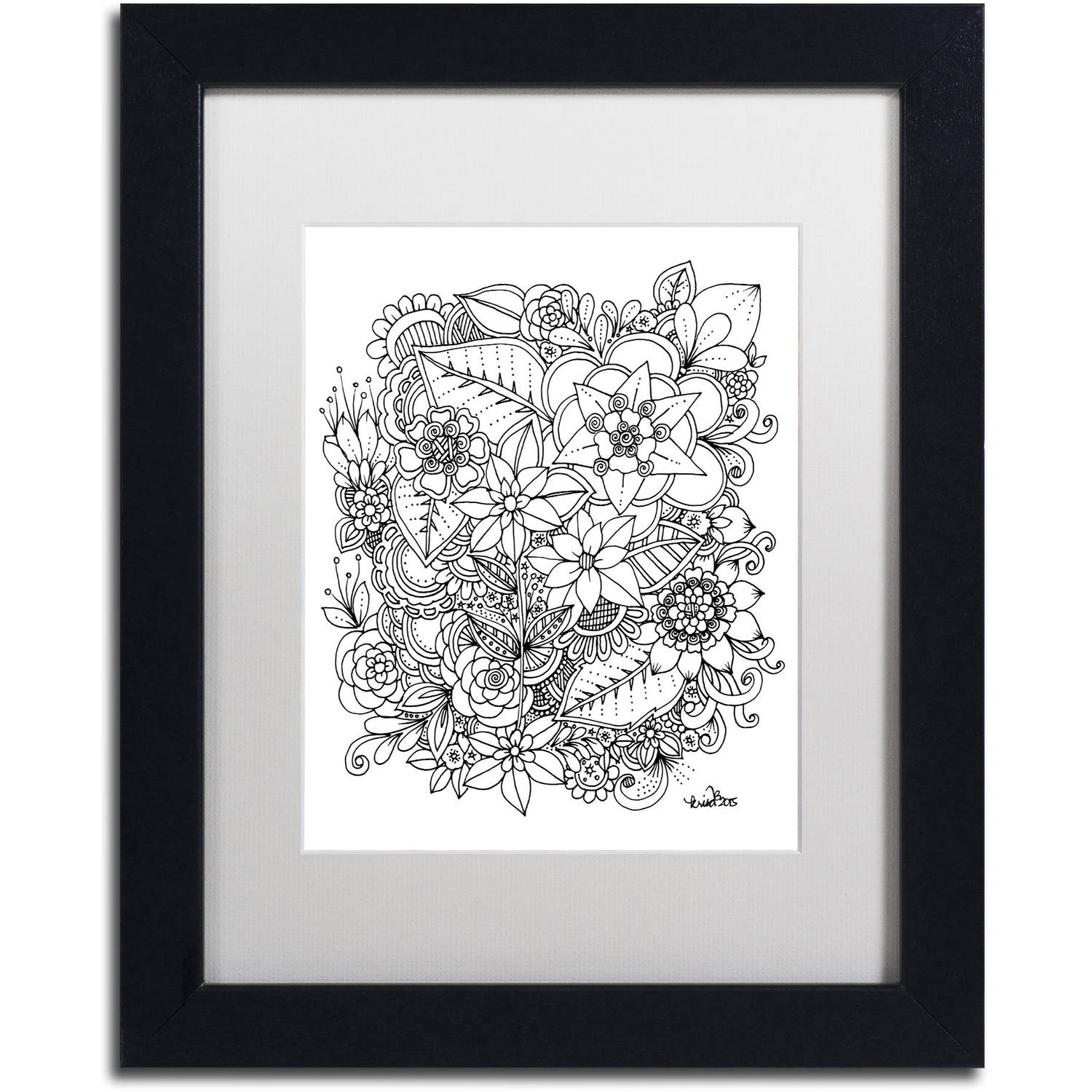Trademark Fine Art "Flowers 2" Canvas Art by KCDoodleArt White Matte, Black Frame
