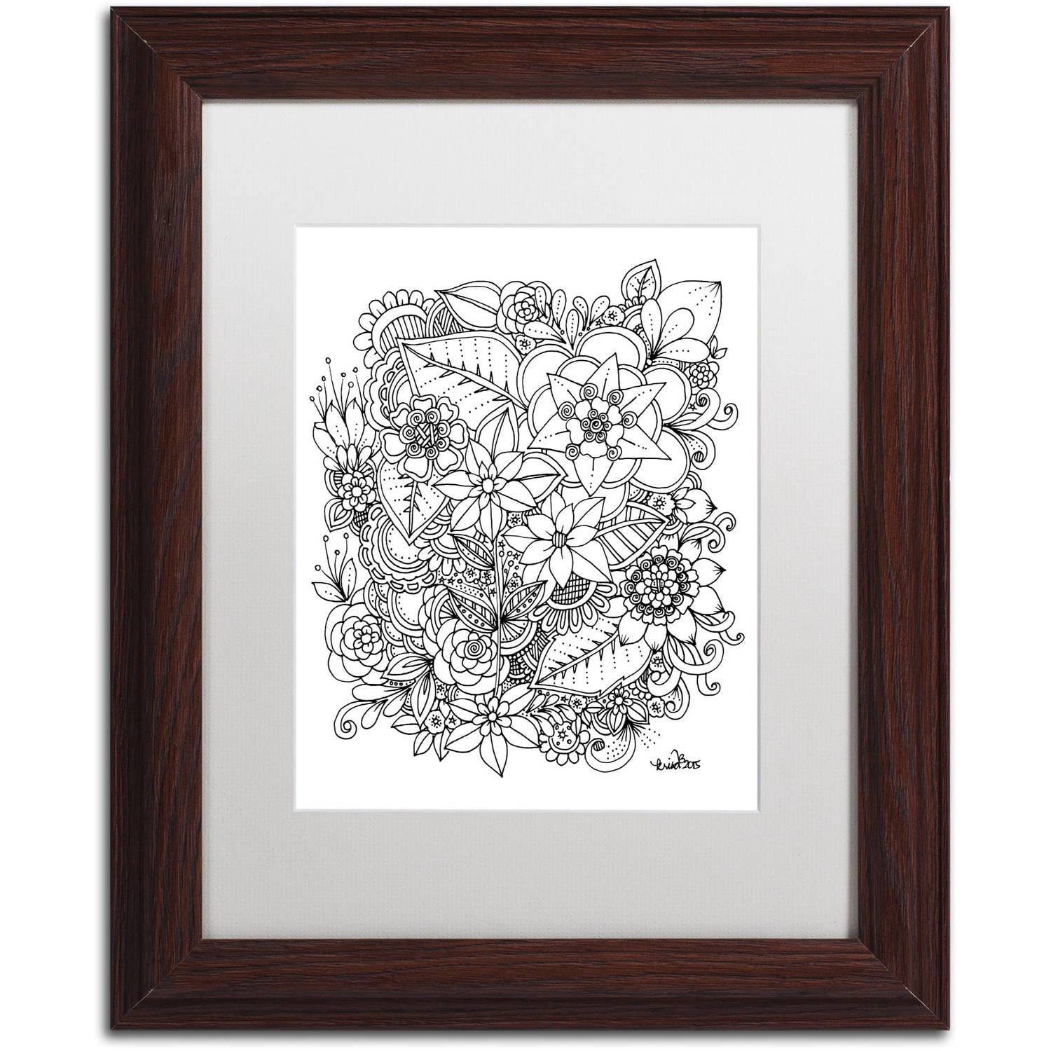 Trademark Fine Art "Flowers 2" Canvas Art by KCDoodleArt White Matte, Wood Frame