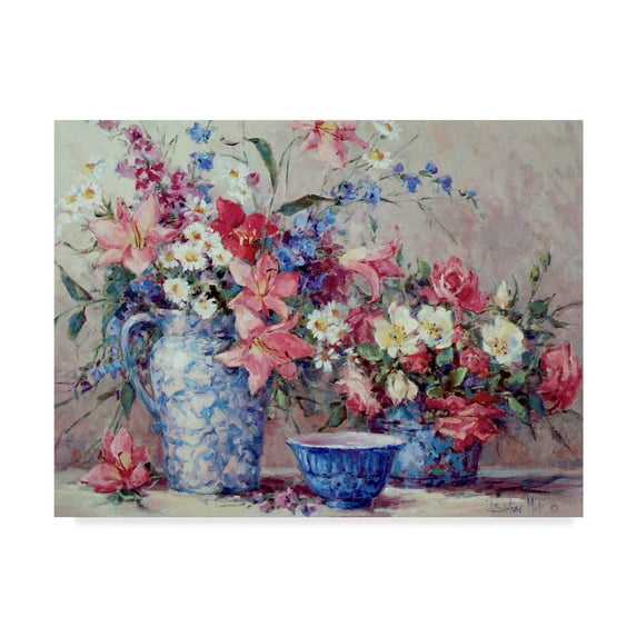 Trademark Fine Art 'Flowers And Blue Porcelain' Canvas Art by Barbara Mock