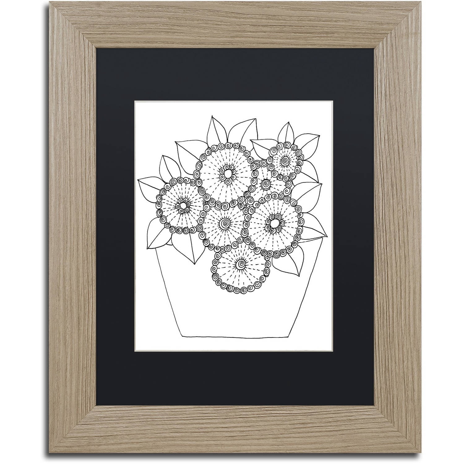 Trademark Fine Art "Flowers In A Pot" Canvas Art by KCDoodleArt Black Matte, Birch Frame