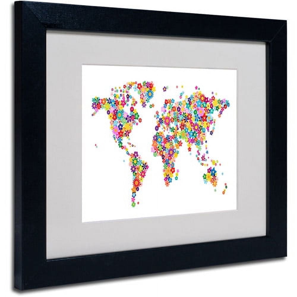Trademark Fine Art "Flowers World Map 2" Matted Framed Art by Michael Tompsett