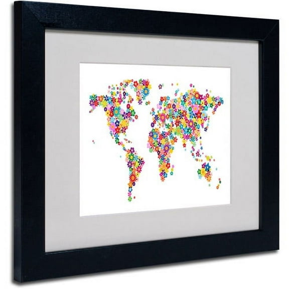 Trademark Fine Art "Flowers World Map 2" Matted Framed Art by Michael Tompsett