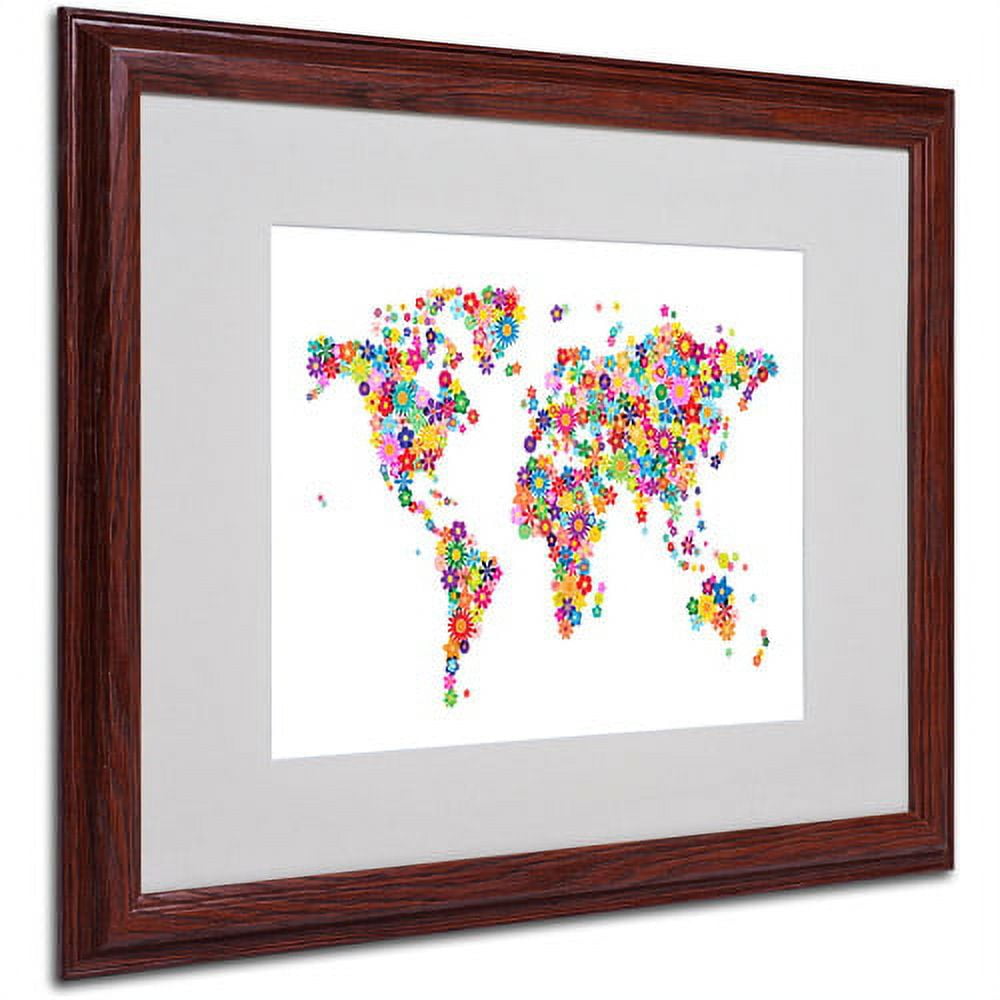 Trademark Fine Art "Flowers World Map 2" Matted Framed Art by Michael Tompsett