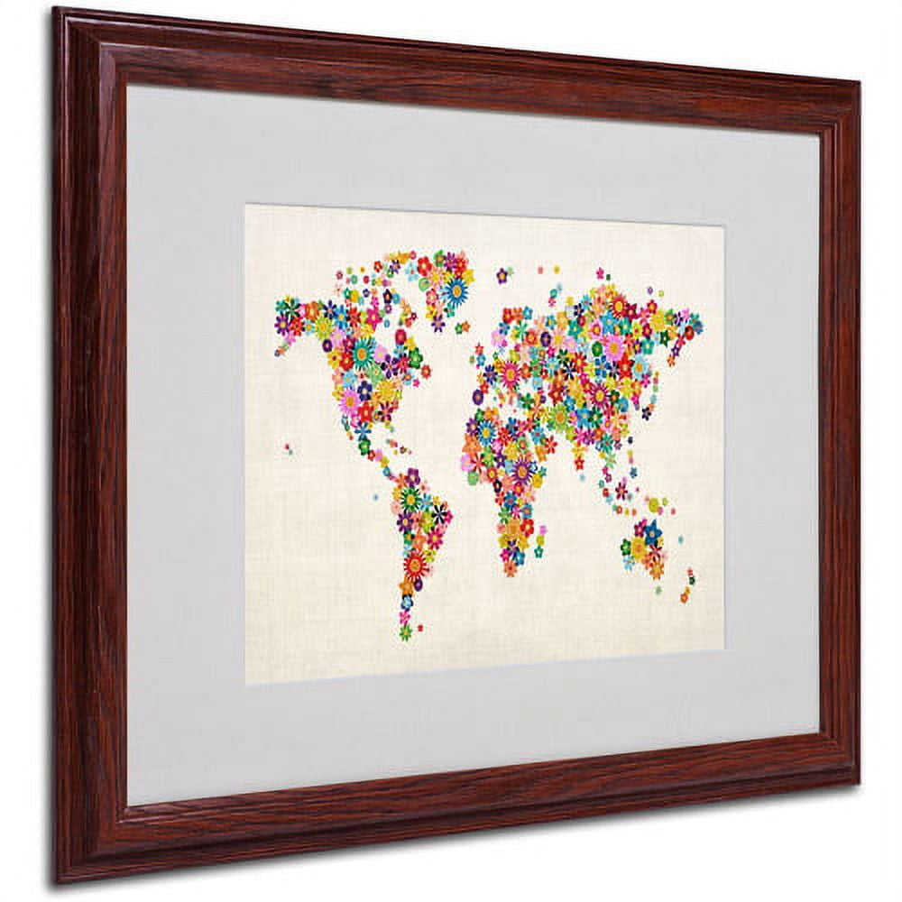 Trademark Fine Art "Flowers World Map" Matted Framed Art by Michael Tompsett