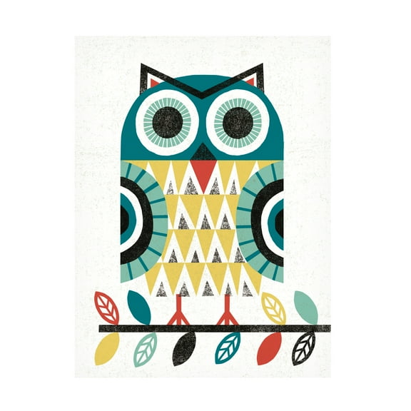 Trademark Fine Art 'Folk Lodge Owl V2 Teal' Canvas Art by Michael Mullan