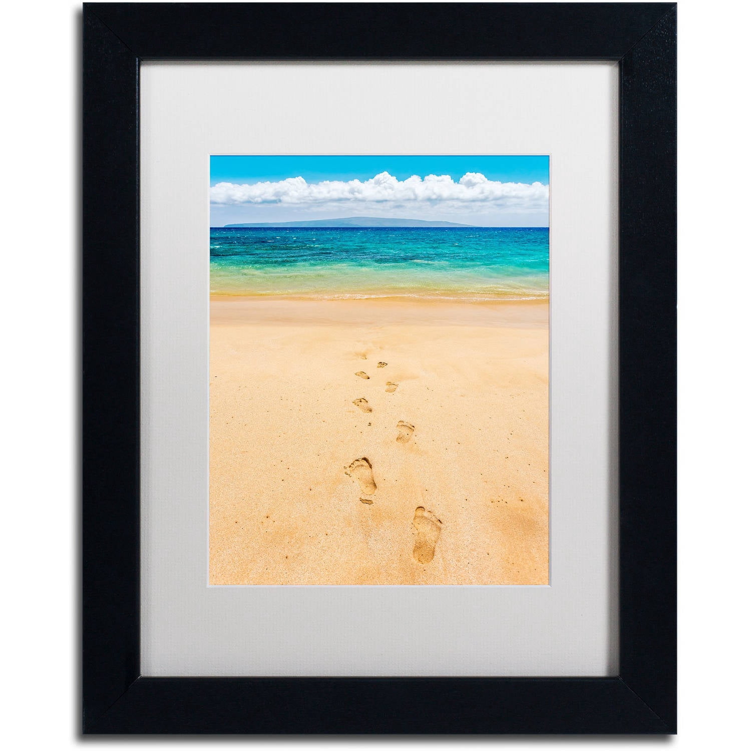 Trademark Fine Art 'Footprints in the Sand' Canvas Art by Pierre Leclerc, White Matte, Black Frame