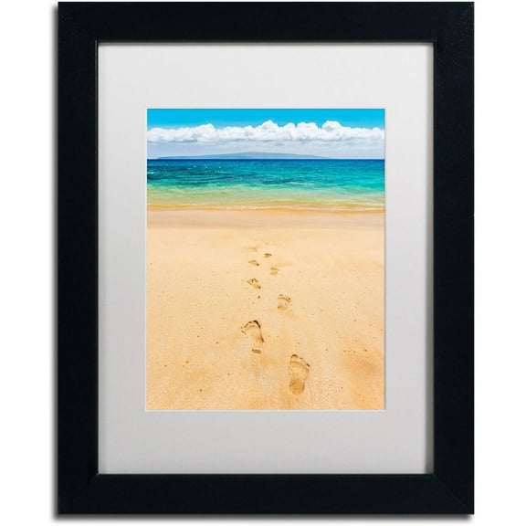 Trademark Fine Art 'Footprints in the Sand' Canvas Art by Pierre Leclerc, White Matte, Black Frame