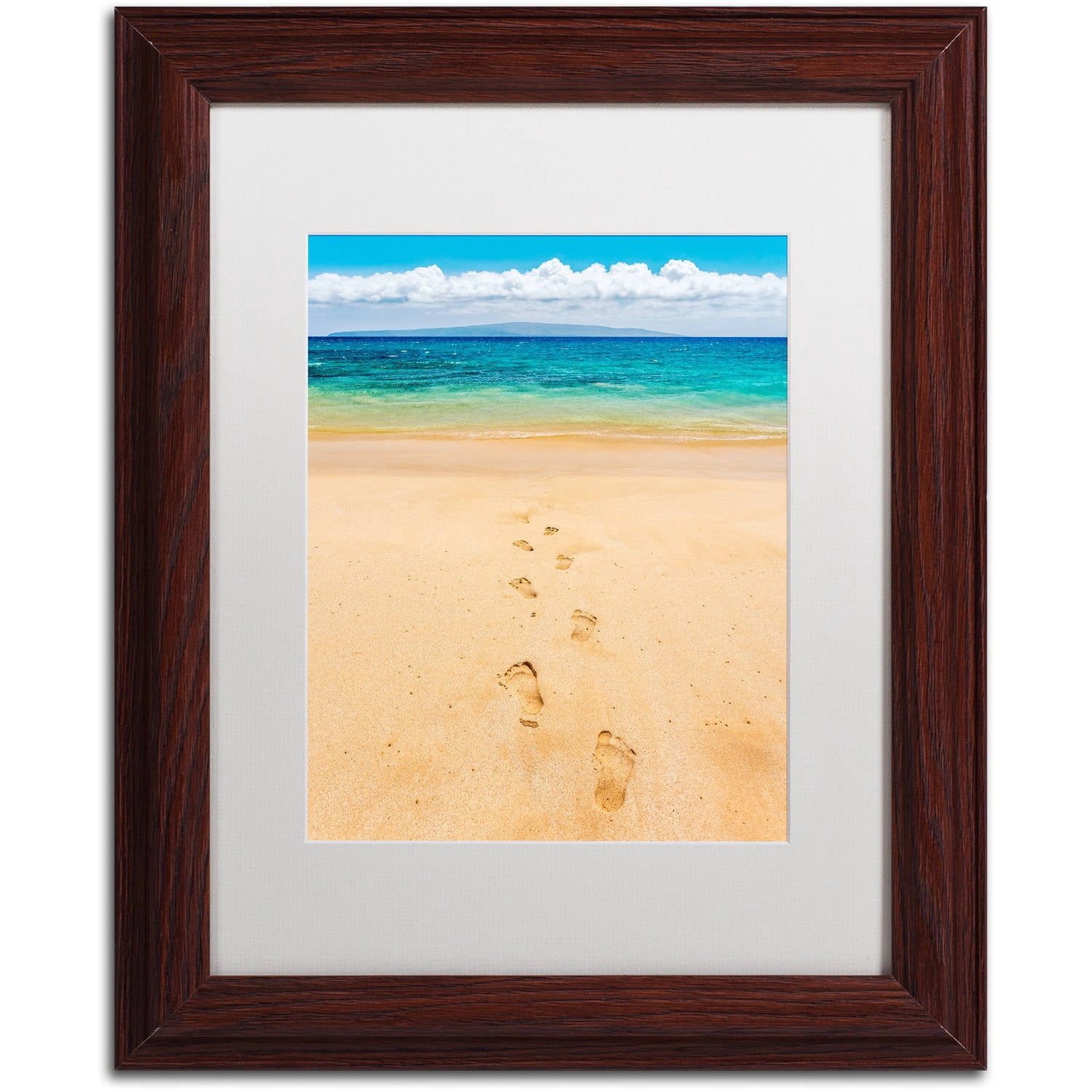 Trademark Fine Art 'Footprints in the Sand' Canvas Art by Pierre Leclerc, White Matte, Wood Frame
