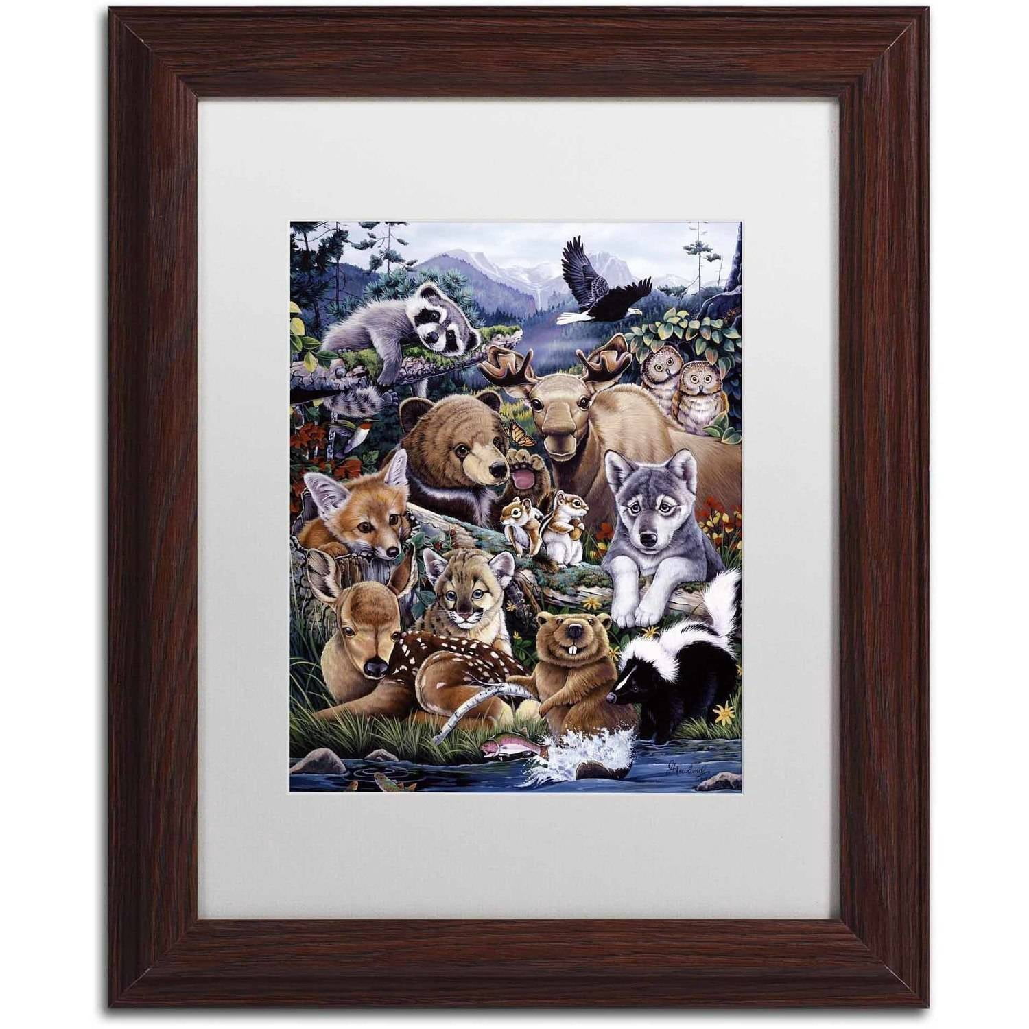 Trademark Fine Art 'Forest Friends' Canvas Art by Jenny Newland, White Matte, Wood Frame