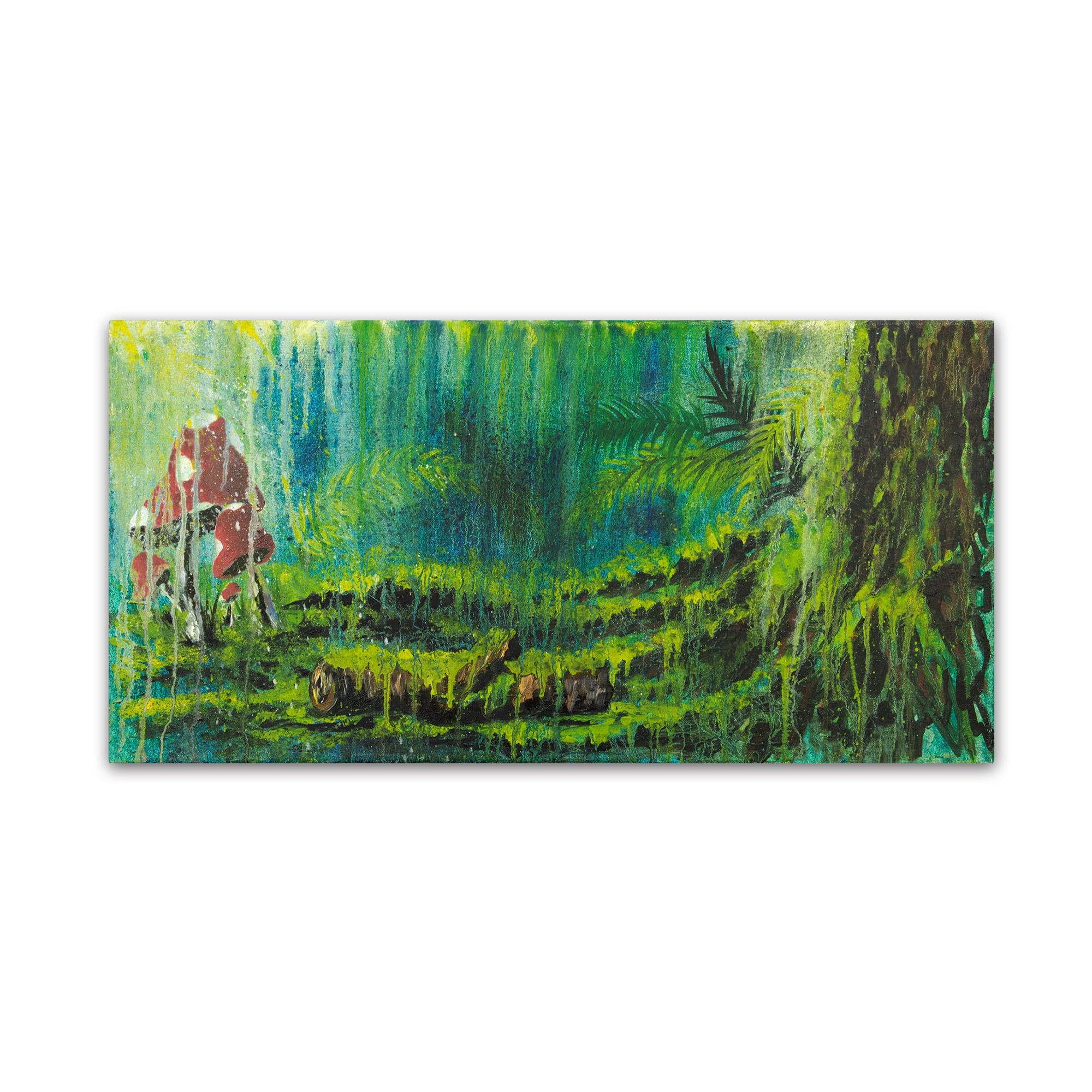 Forest Mushrooms Landscape Green and Red Canvas Art