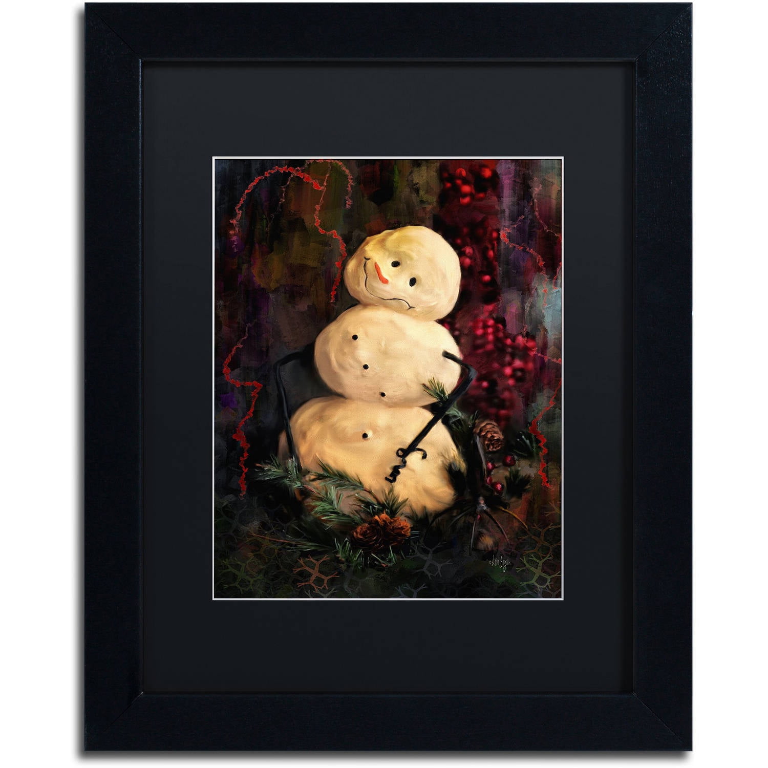 Trademark Fine Art "Forest Snowman" Canvas Art by Lois Bryan Black Matte, Black Frame