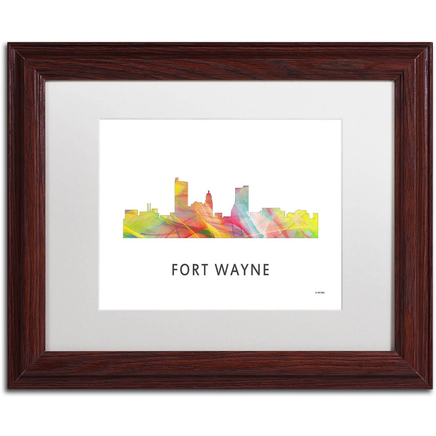 Trademark Fine Art 'Fort Wayne Indiana Skyline WB-1' Canvas Art by Marlene Watson, White Matte, Wood Frame
