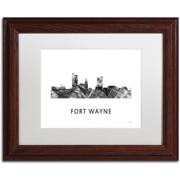 Trademark Fine Art 'Fort Wayne Indiana Skyline WB-BW' Canvas Art by Marlene Watson, White Matte, Wood Frame