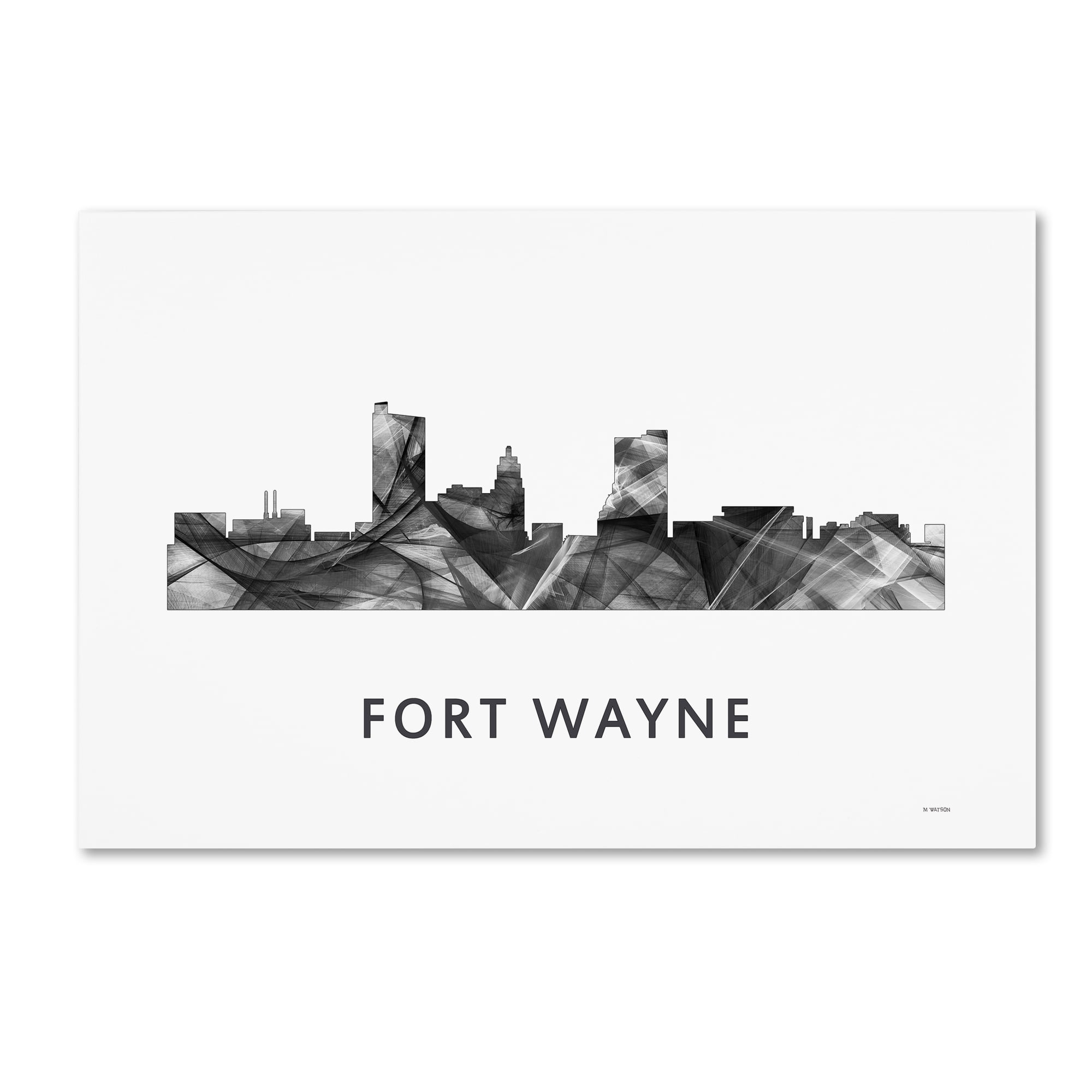 Trademark Fine Art 'Fort Wayne Indiana Skyline WB-BW' Canvas Art by Marlene Watson