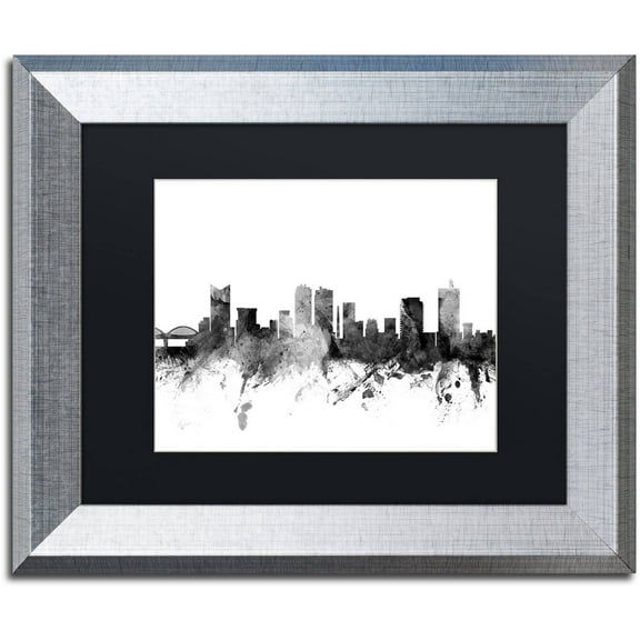 Trademark Fine Art "Fort Worth Texas Skyline B&W" Canvas Art by Michael Tompsett, Black Matte, Silver Frame