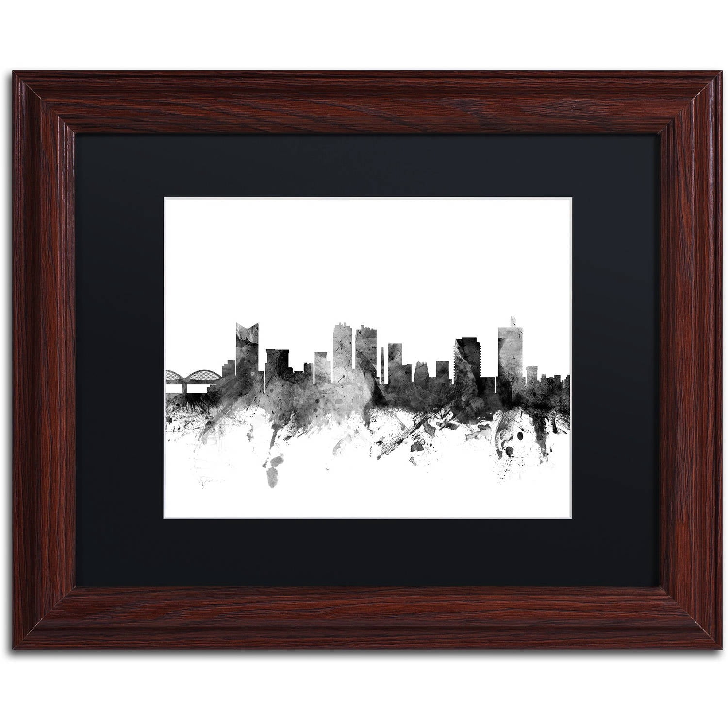 Trademark Fine Art "Fort Worth Texas Skyline B&W" Canvas Art by Michael Tompsett, Black Matte, Wood Frame