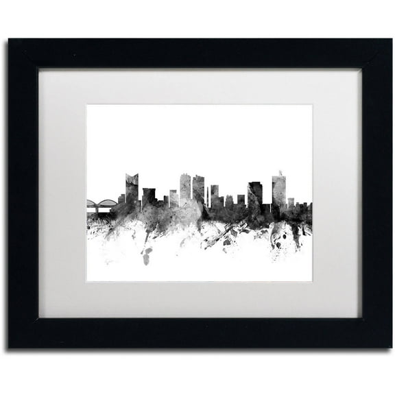Trademark Fine Art "Fort Worth Texas Skyline B&W" Canvas Art by Michael Tompsett, White Matte, Black Frame