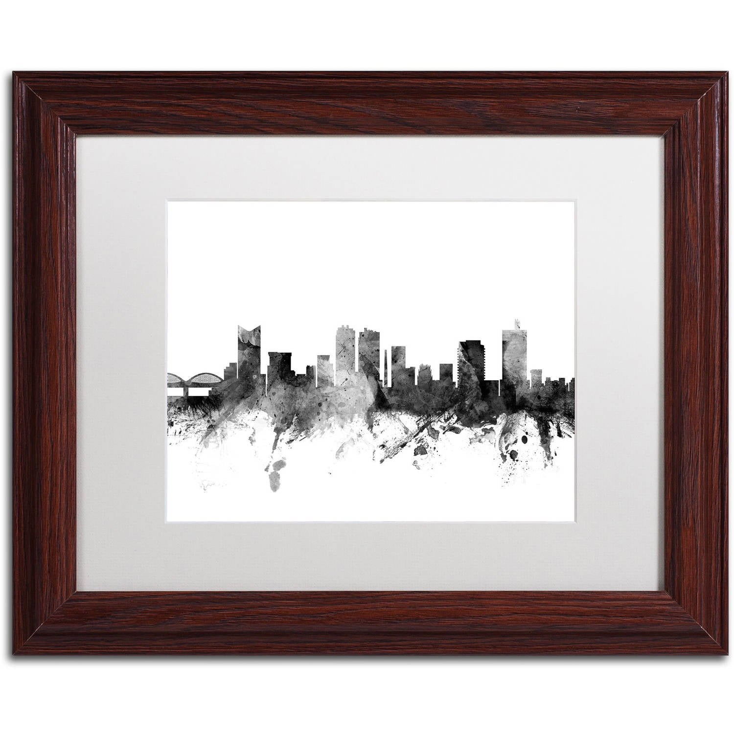 Trademark Fine Art "Fort Worth Texas Skyline B&W" Canvas Art by Michael Tompsett, White Matte, Wood Frame