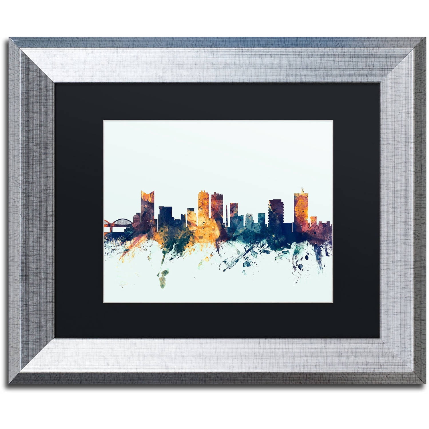 Trademark Fine Art "Fort Worth Texas Skyline Blue" Canvas Art by Michael Tompsett, Black Matte, Silver Frame