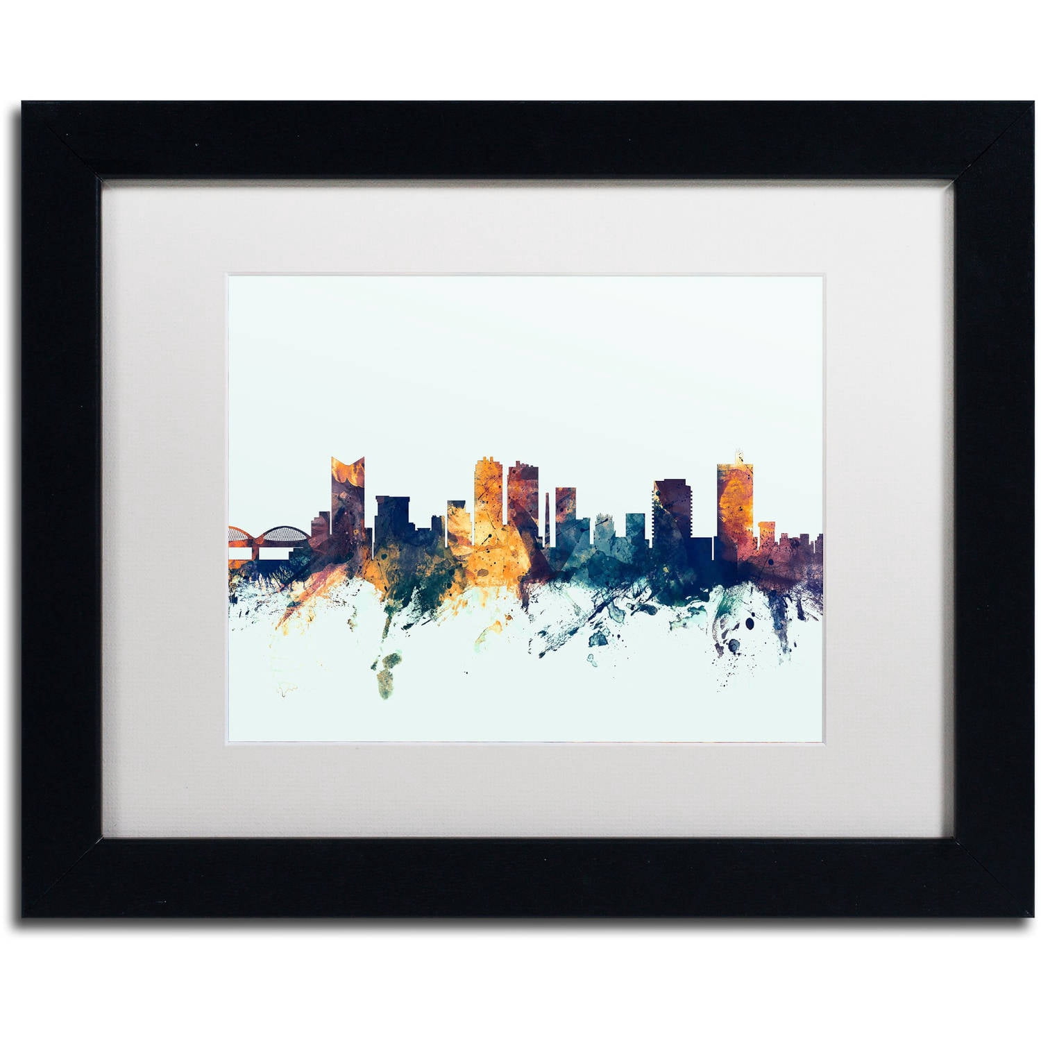 Trademark Fine Art "Fort Worth Texas Skyline Blue" Canvas Art by Michael Tompsett, White Matte, Black Frame