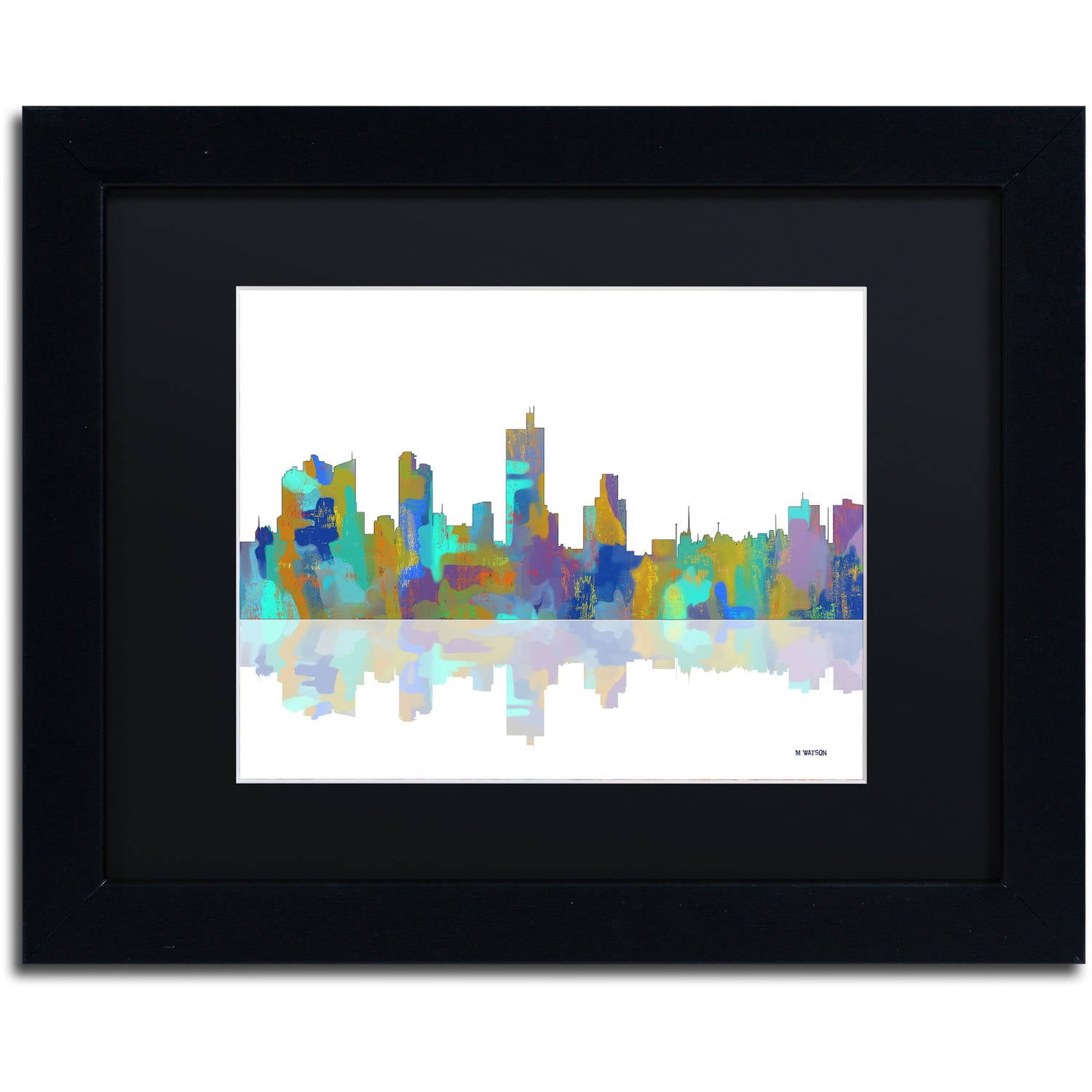 Trademark Fine Art "Fort Worth Texas Skyline" Canvas Art by Marlene Watson Black Matte, Black Frame