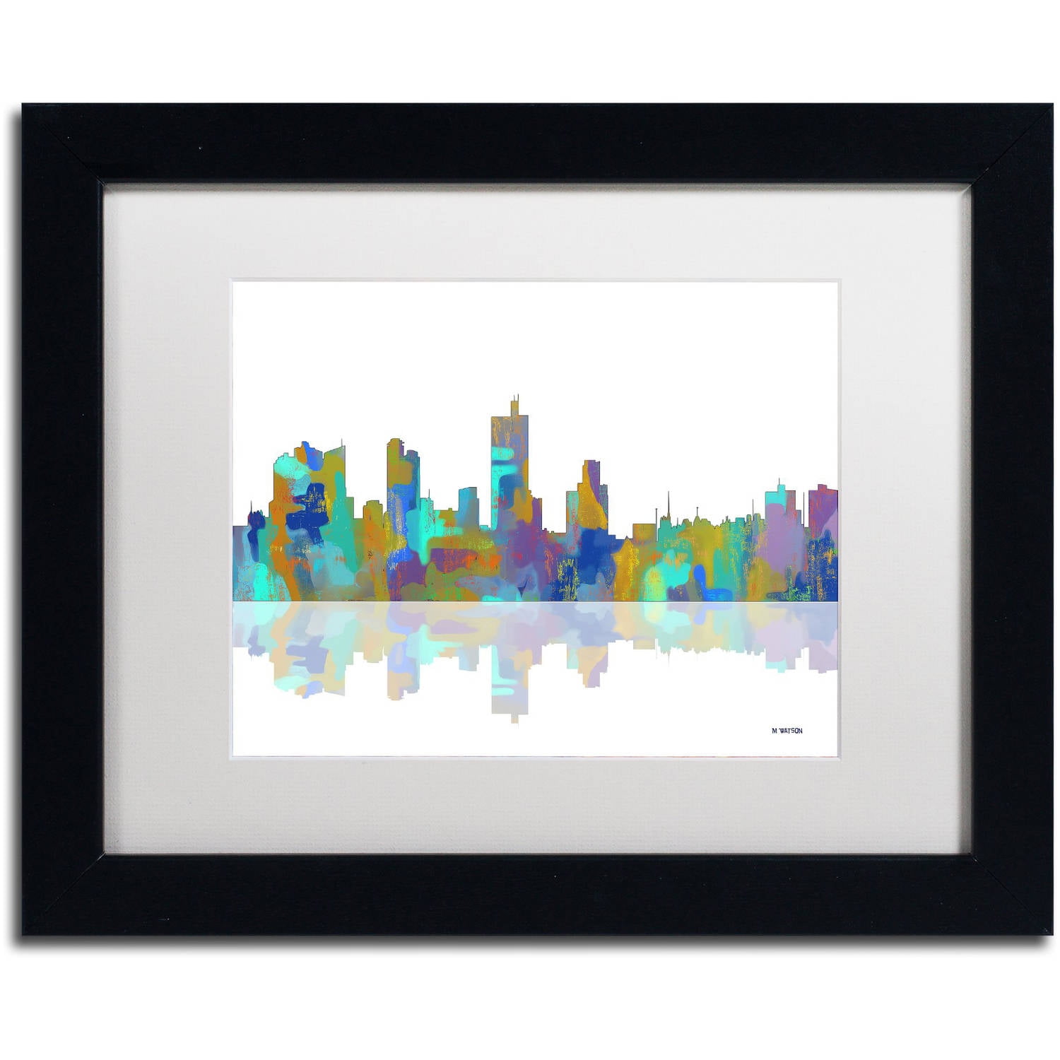 Trademark Fine Art "Fort Worth Texas Skyline" Canvas Art by Marlene Watson White Matte, Black Frame