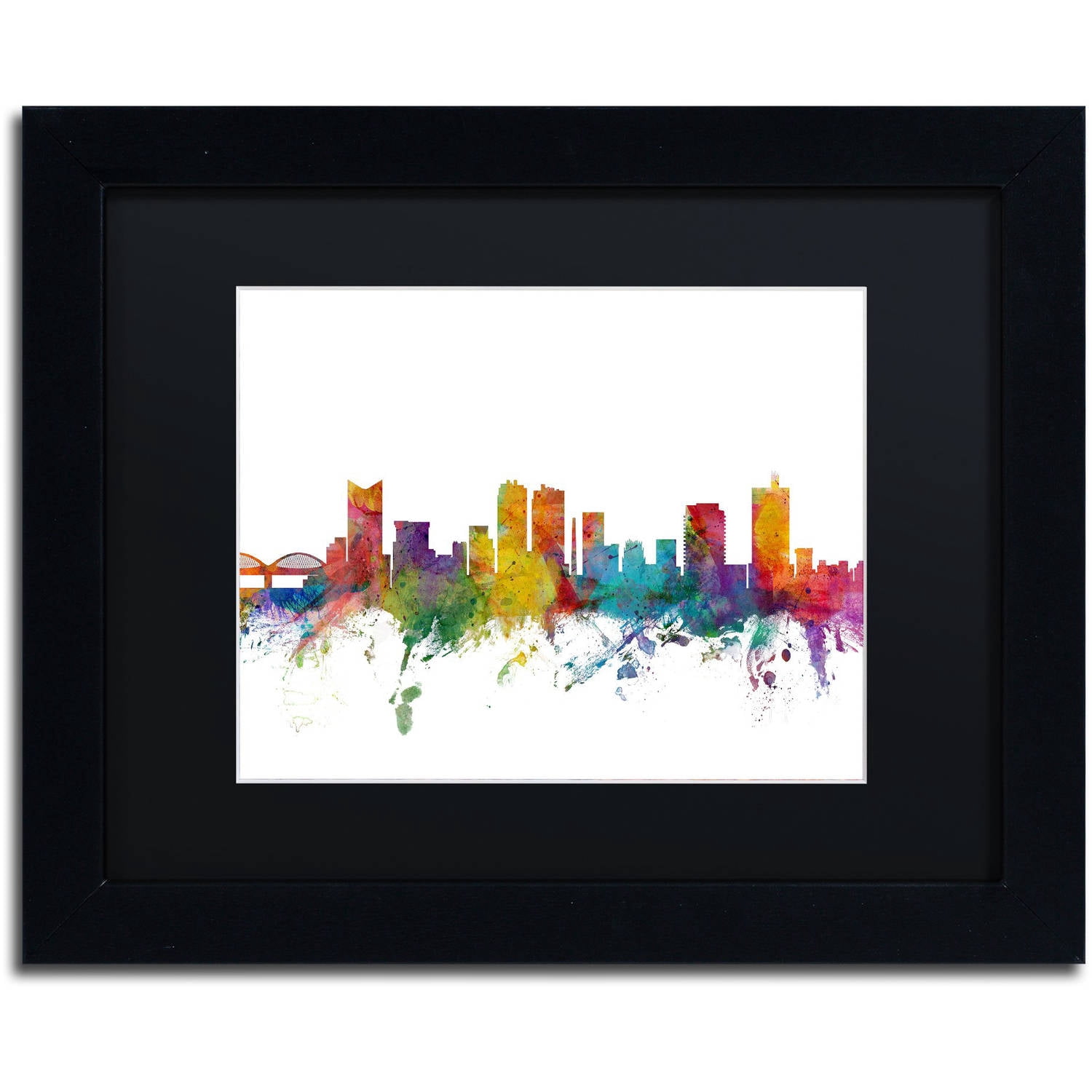 Trademark Fine Art 'Fort Worth Texas Skyline' Canvas Art by Michael Tompsett, Black Matte, Black Frame