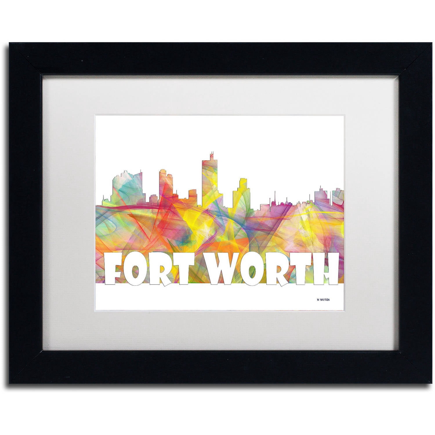 Trademark Fine Art 'Fort Worth Texas Skyline Mclr-2' Canvas Art by Marlene Watson, White Matte, Black Frame