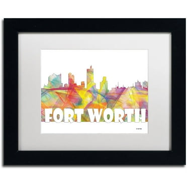Trademark Fine Art 'Fort Worth Texas Skyline Mclr-2' Canvas Art by Marlene Watson, White Matte, Black Frame