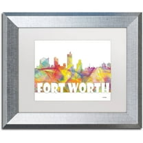 Trademark Fine Art 'Fort Worth Texas Skyline Mclr-2' Canvas Art by Marlene Watson, White Matte, Silver Frame