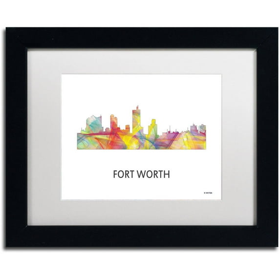 Trademark Fine Art 'Fort Worth Texas Skyline WB-1' Canvas Art by Marlene Watson, White Matte, Black Frame