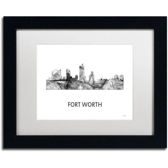 Trademark Fine Art 'Fort Worth Texas Skyline WB-BW' Canvas Art by Marlene Watson, White Matte, Black Frame