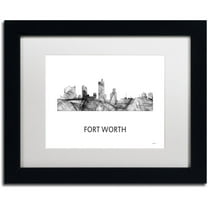 Trademark Fine Art 'Fort Worth Texas Skyline WB-BW' Canvas Art by Marlene Watson, White Matte, Black Frame