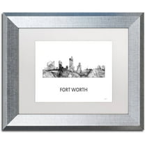 Trademark Fine Art 'Fort Worth Texas Skyline WB-BW' Canvas Art by Marlene Watson, White Matte, Silver Frame