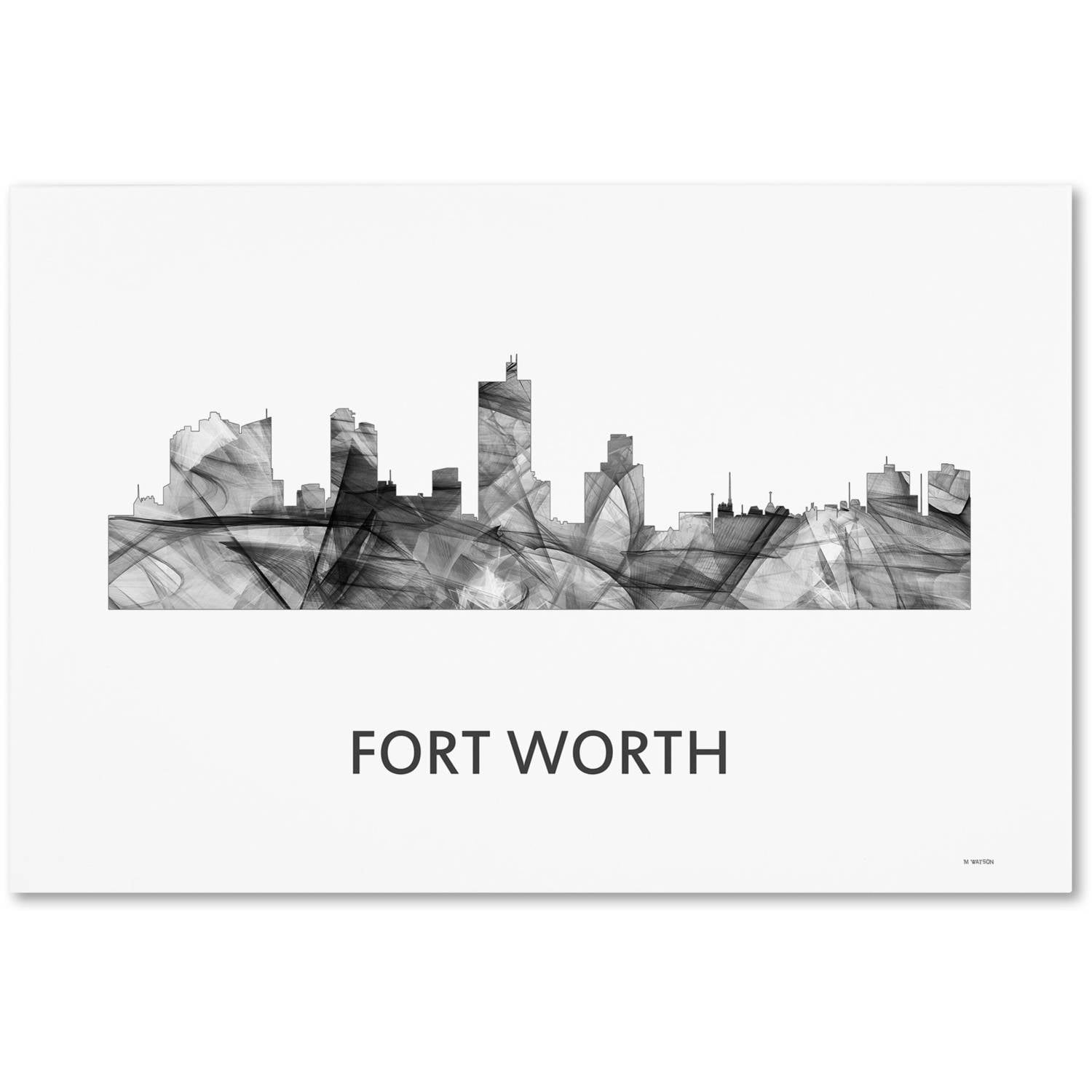 Trademark Fine Art 'Fort Worth Texas Skyline WB-BW' Canvas Art by Marlene Watson