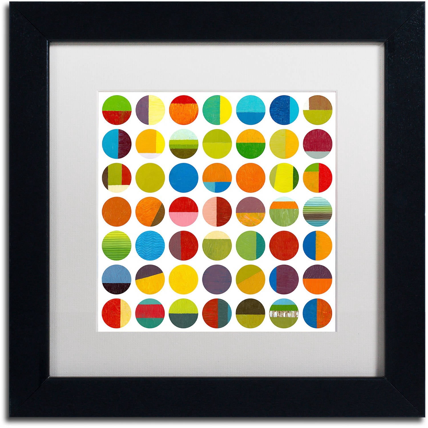 Trademark Fine Art "Forty Nine Circles" Canvas Art by Michelle Calkins, White Matte, Black Frame
