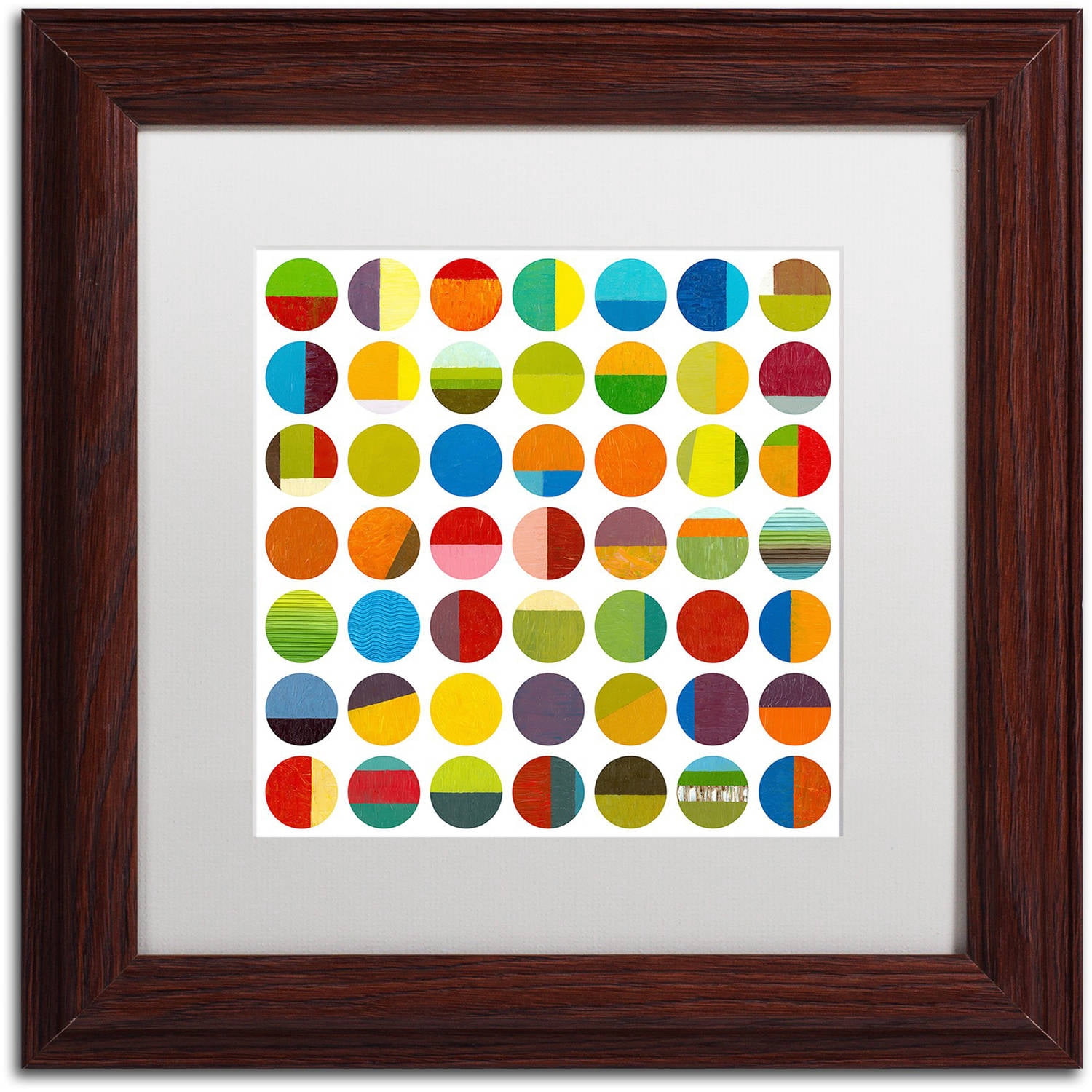 Trademark Fine Art "Forty Nine Circles" Canvas Art by Michelle Calkins, White Matte, Wood Frame